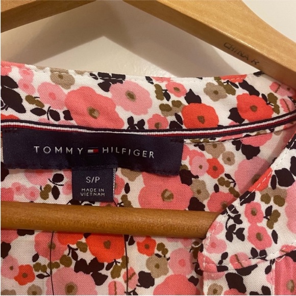 NWT Tommy Hilfiger pink Floral long sleeve band collar tie waist Dress small - Picture 5 of 9